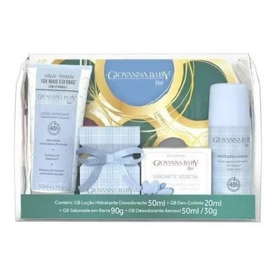 Encontraproduto.com.br - Kit Giovanna Baby Blue Loção Hidratante Corporal 50ml + Deo Colônia 20ml + Sabonete Em Barra vegetal 90g + Desodorante Aerosol 50ml