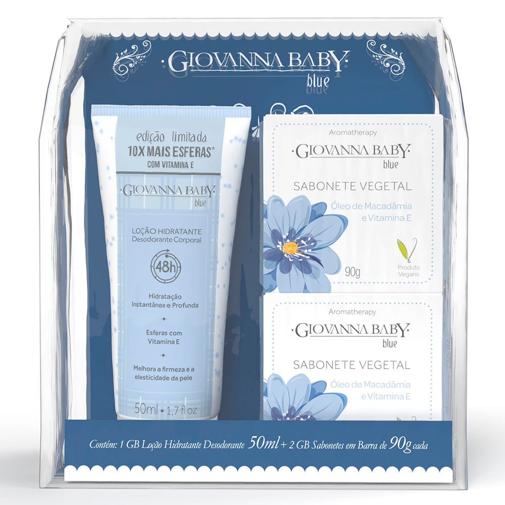 Encontraproduto.com.br - Kit Giovana Baby Eterno Encanto Blue Loção Hidratante + 2 Sabonetes Em  Barra