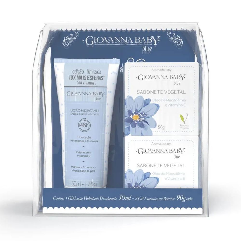 Encontraproduto.com.br - Kit Giovana Baby Eterno Encanto Blue Loção Hidratante + 2 Sabonetes Em  Barra