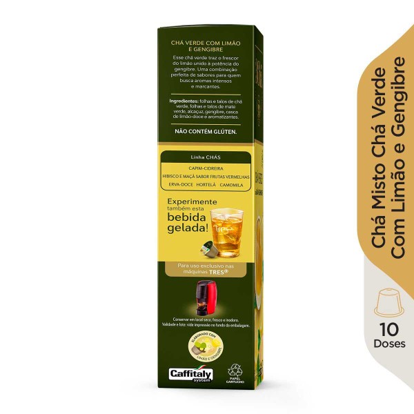 Encontraproduto.com.br - Chá em Cápsula 3 Corações Chá Verde, Limão e Gengibre | Com 10 Cápsulas