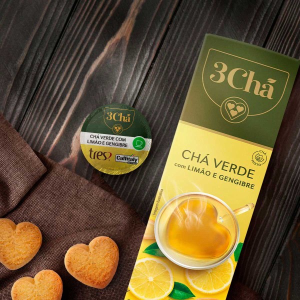 Encontraproduto.com.br - Chá em Cápsula 3 Corações Chá Verde, Limão e Gengibre | Com 10 Cápsulas