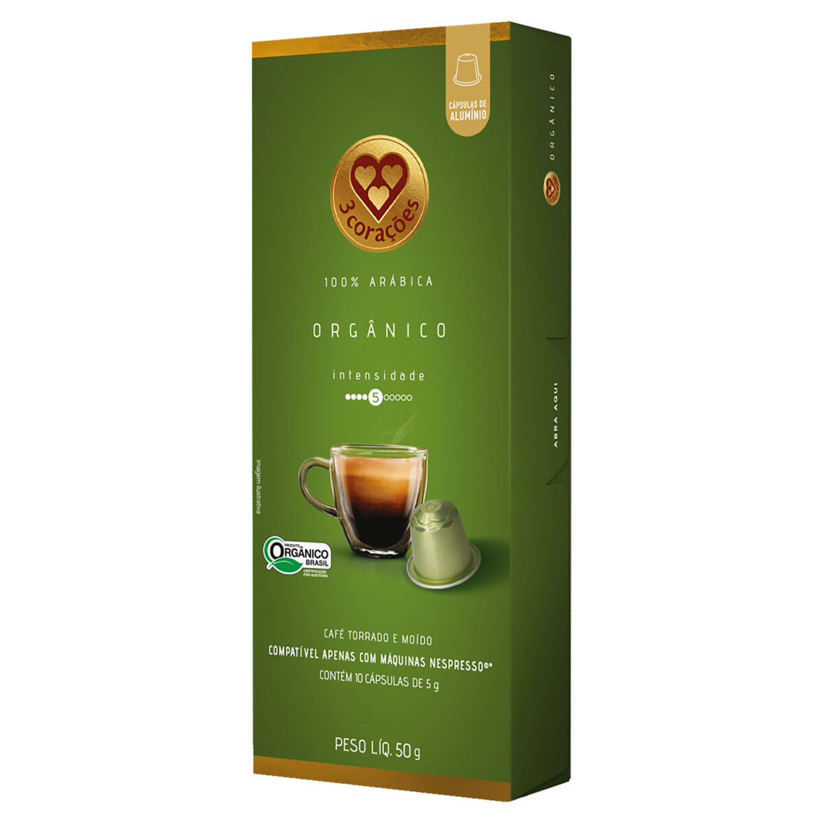 Café em Cápsulas 3 Corações Orgânico Caixeta com 10x5g