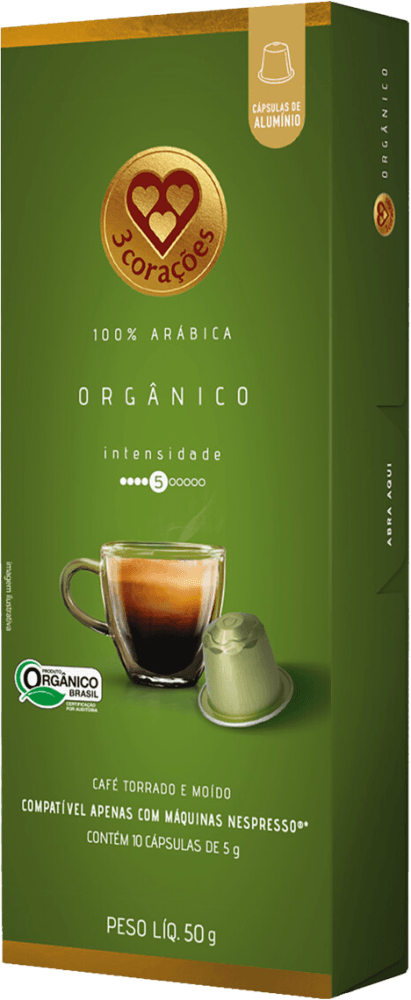 Encontraproduto.com.br - Café em Cápsulas 3 Corações Orgânico Caixeta com 10x5g