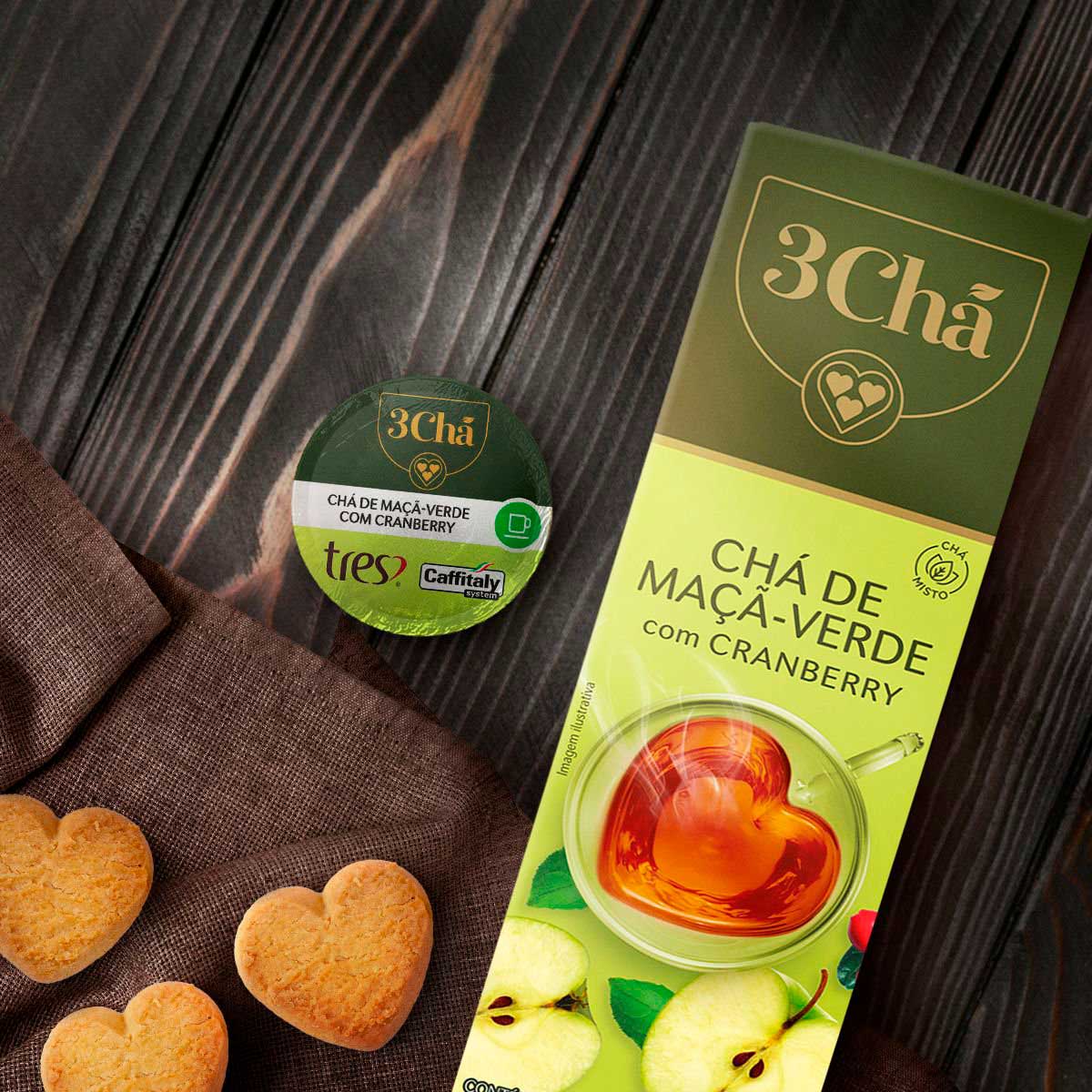 Encontraproduto.com.br - Cápsula de Chá Maçã Verde com Cranberry 3 Corações 10 Unidades