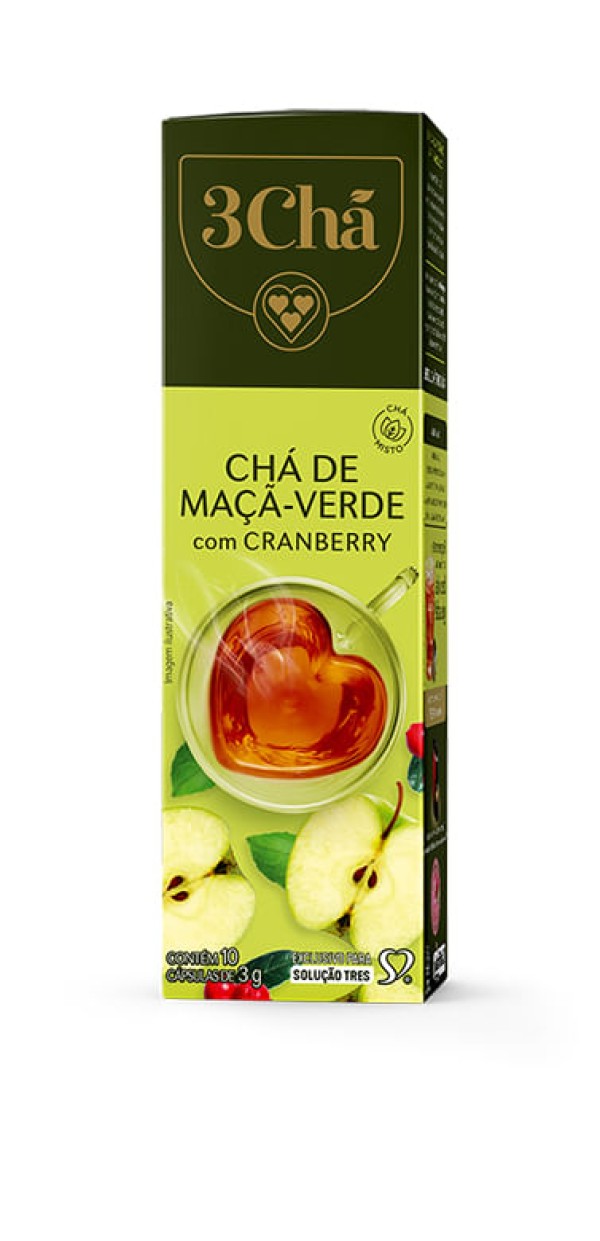Encontraproduto.com.br - Cápsula de Chá Maçã Verde com Cranberry 3 Corações 10 Unidades