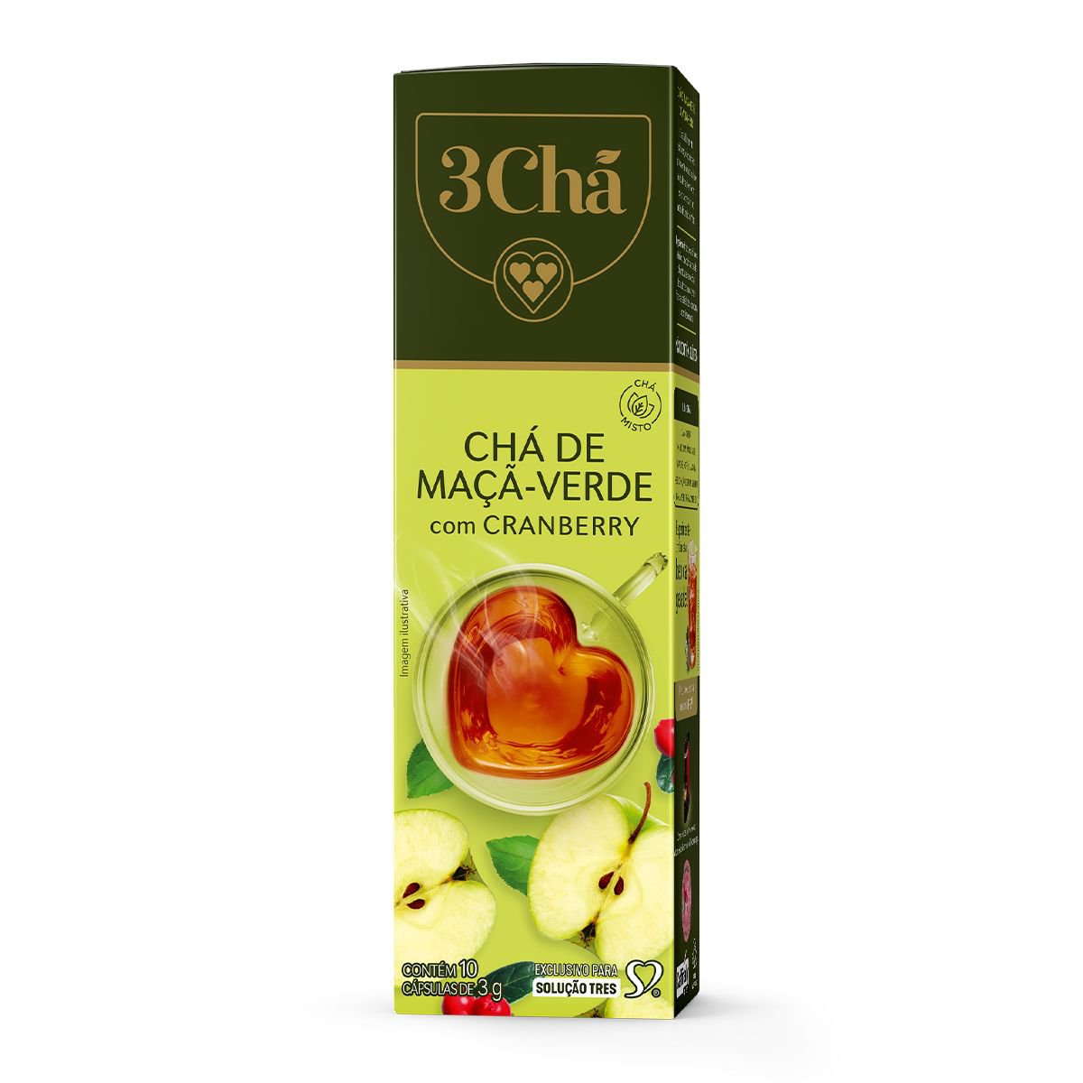 Encontraproduto.com.br - Cápsula de Chá Maçã Verde com Cranberry 3 Corações 10 Unidades