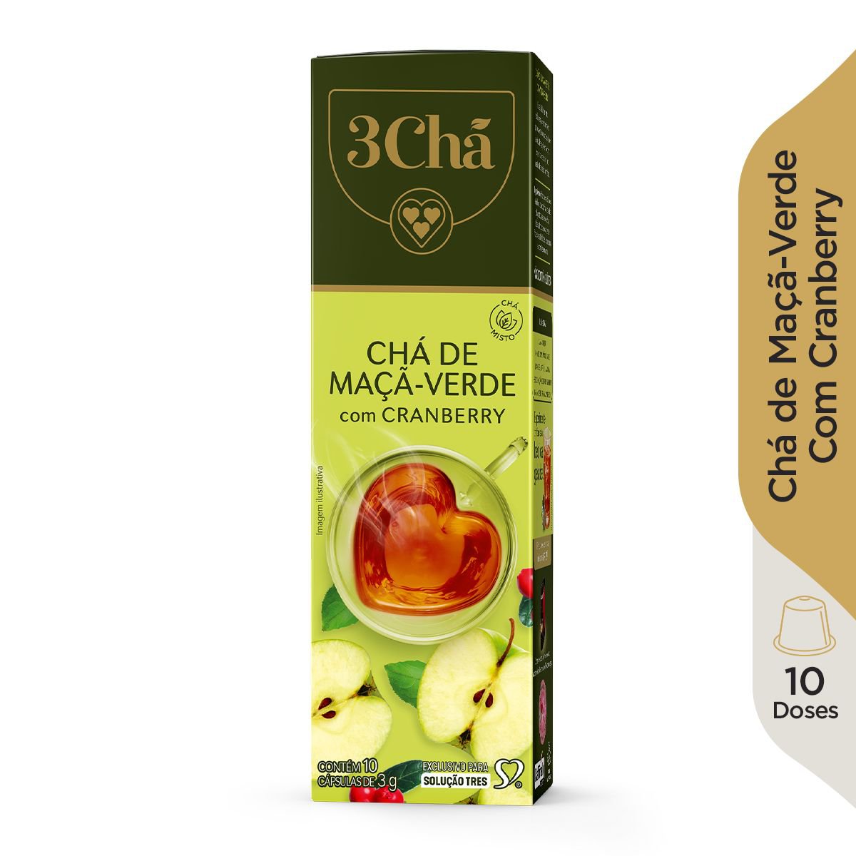 Encontraproduto.com.br - Cápsula de Chá Maçã Verde com Cranberry 3 Corações 10 Unidades