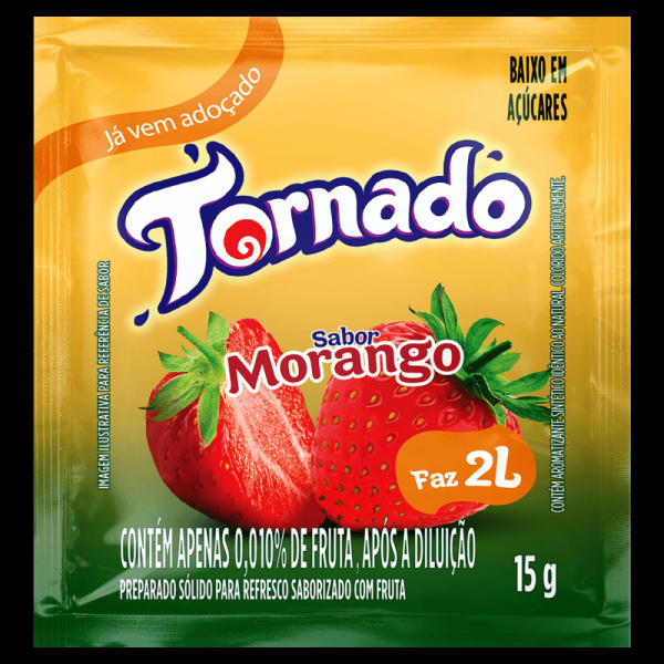 Encontraproduto.com.br - Preparado Sólido para Refresco em Pó Saborizado com Fruta Morango Tornado Pacote 15g