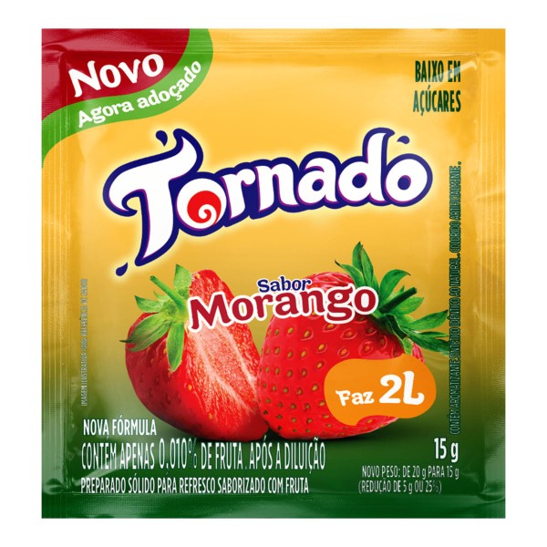 Encontraproduto.com.br - Preparado Sólido para Refresco em Pó Saborizado com Fruta Morango Tornado Pacote 15g