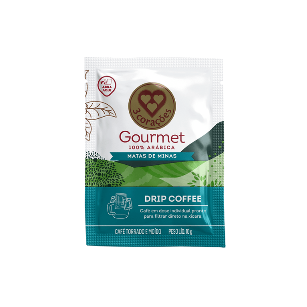 Café Torrado E Moído 3 Corações Drip Coffee Gourmet Matas De Minas Sachê 10g
