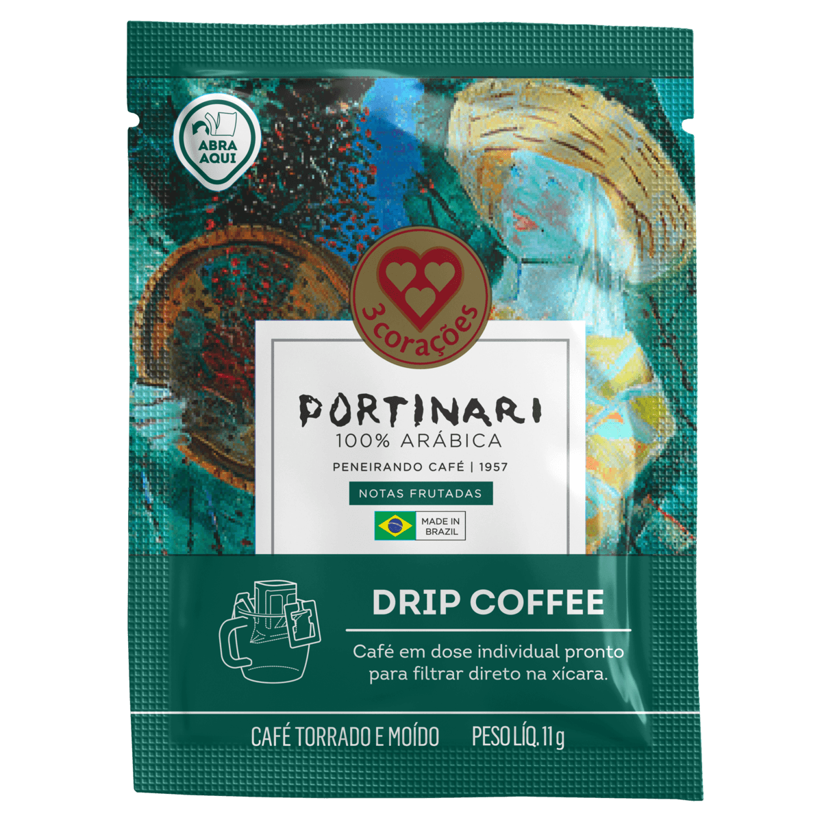 Encontraproduto.com.br - Café Torrado E Moído 3 Corações Drip Coffee Portinari Sachê 11g