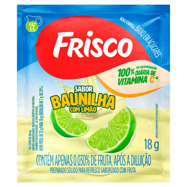 Preparado Sólido para Refresco em Pó Saborizado com Fruta Baunilha com Limão Frisco Pacote 18g