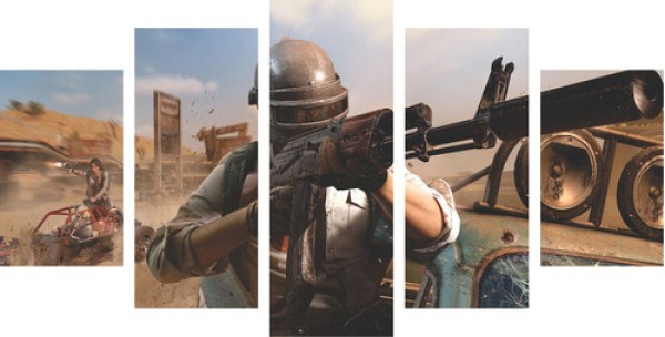 Quadro Decorativo 5 Partes Mosaico Pubg Geek Nerd Games 113