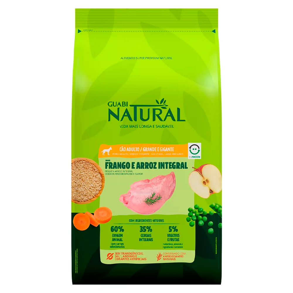 Ração Guabi Natural para Cães Adultos de Porte Grande e Gigante Sabor Frango e Arroz Integral 20kg