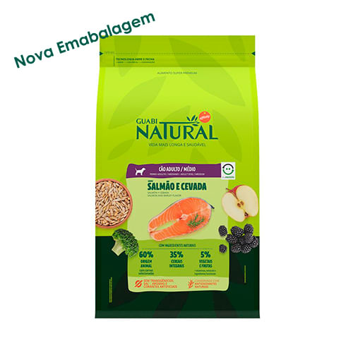 Ração Guabi Natural para Cães Adultos de Raças Médias Sabor Salmão & Cevada