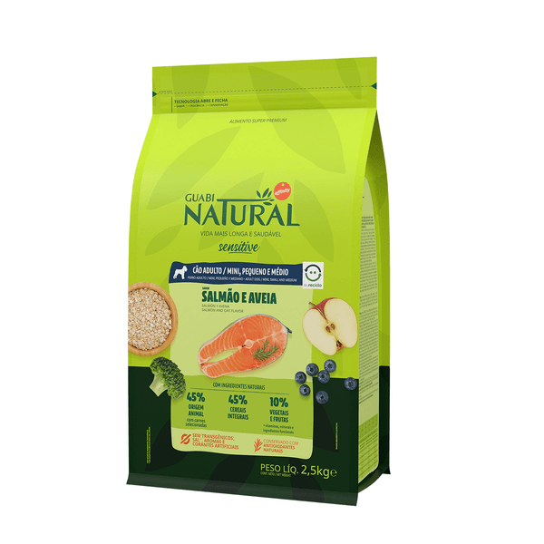 Encontraproduto.com.br - Ração Guabi Natural Cães Adultos Sensitive Raças Mini, Pequeno e Médio Salmão e Aveia