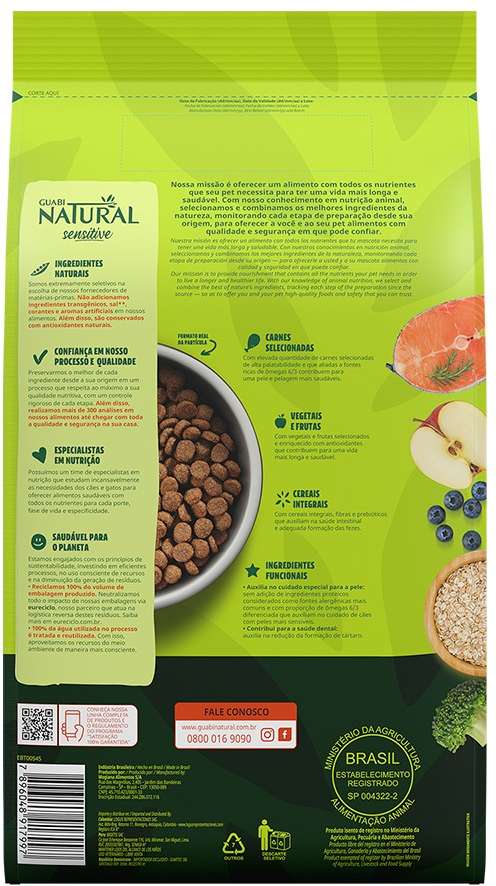 Encontraproduto.com.br - Ração Guabi Natural Cães Adultos Sensitive Raças Mini, Pequeno e Médio Salmão e Aveia