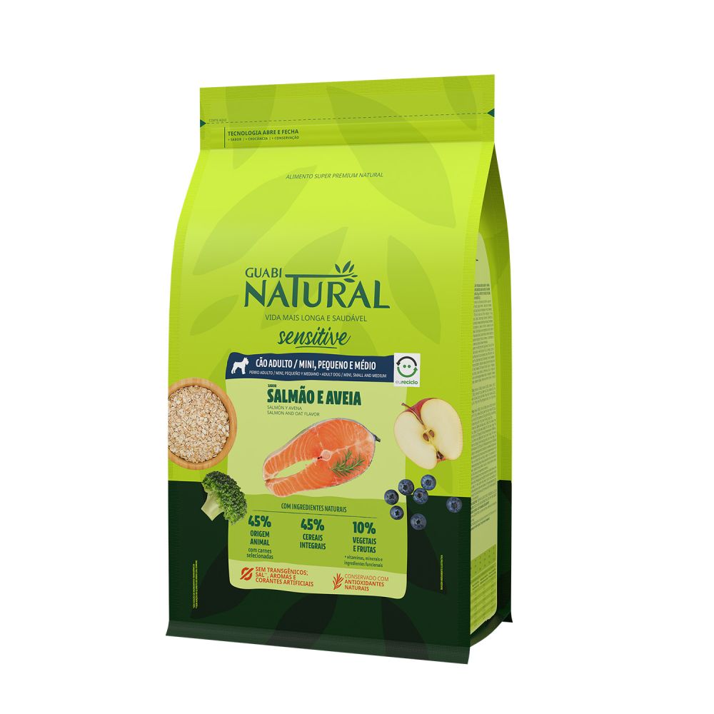 Encontraproduto.com.br - Ração Guabi Natural Cães Adultos Sensitive Raças Mini, Pequeno e Médio Salmão e Aveia
