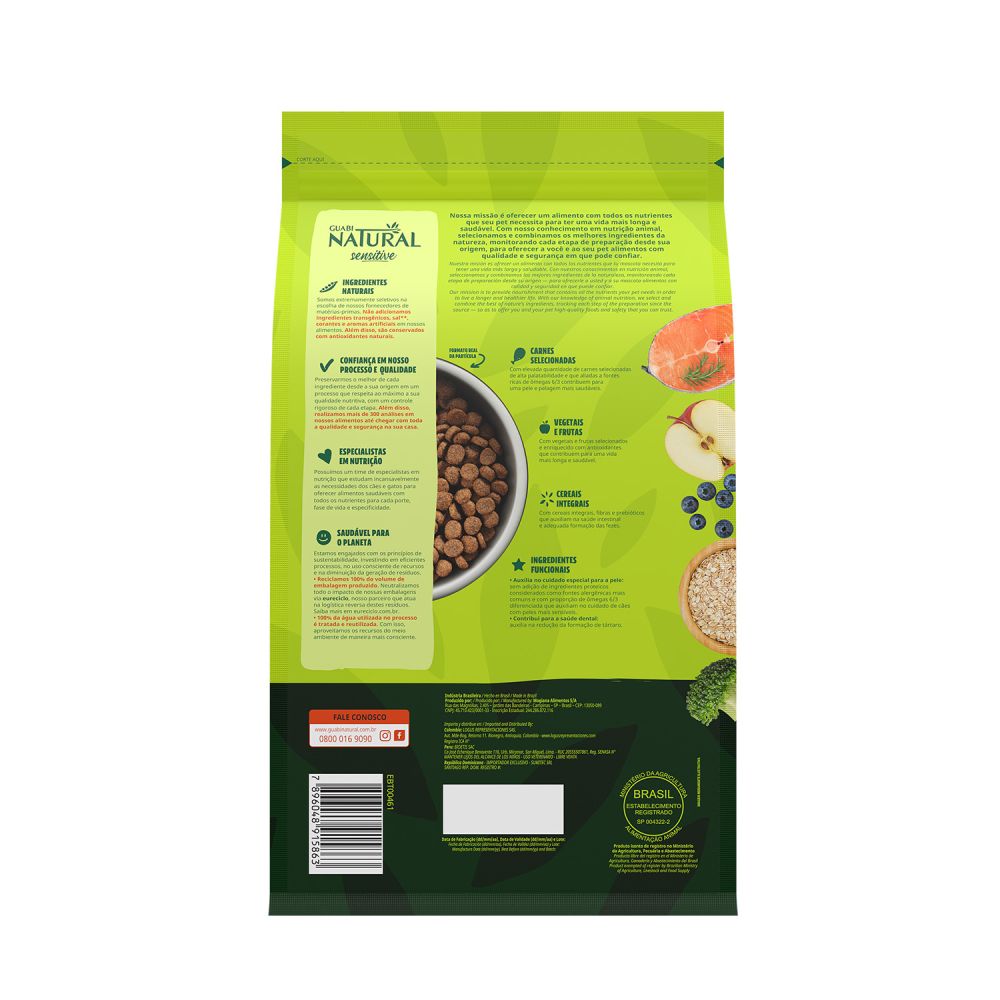 Encontraproduto.com.br - Ração Guabi Natural Cães Adultos Sensitive Raças Mini, Pequeno e Médio Salmão e Aveia