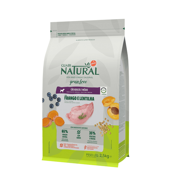Ração Guabi Natural Grain Free Cães Adultos Raças Médias Frango e Lentilha