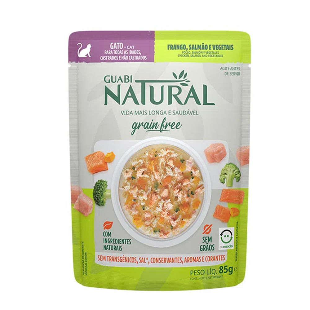 Encontraproduto.com.br - Ração Úmida Guabi Natural Grain Free Sachê Gatos Castrados Salmão e Frango