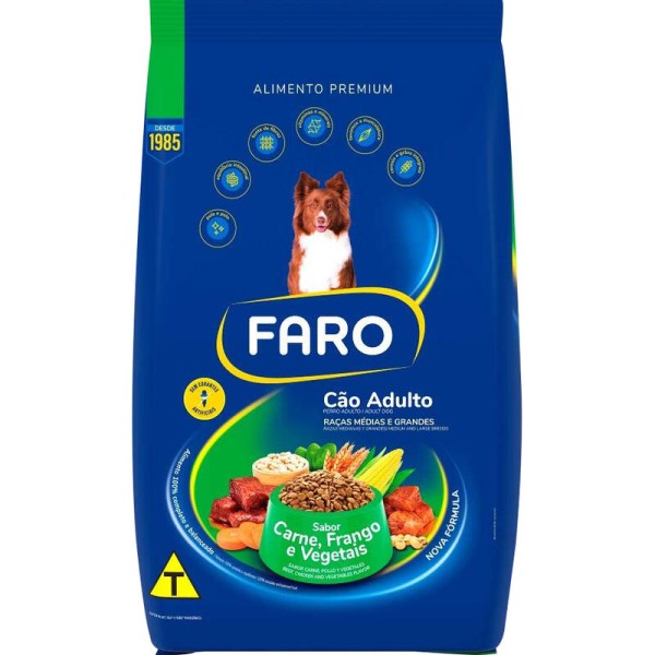 Encontraproduto.com.br - Ração Faro Cães Adulto Carne Frango Vegetais Saco 10,1kg