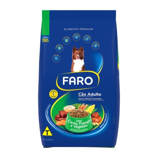 Encontraproduto.com.br - Ração Faro Cães Adulto Carne Frango Vegetais Saco 10,1kg