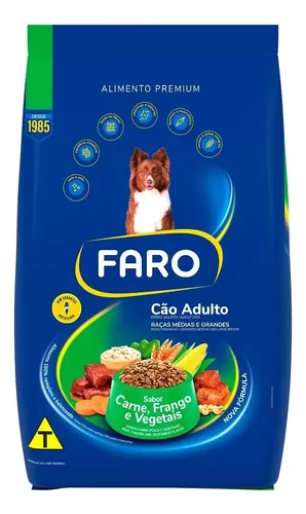 Encontraproduto.com.br - Ração Faro Cães Adulto Carne Frango Vegetais Saco 10,1kg