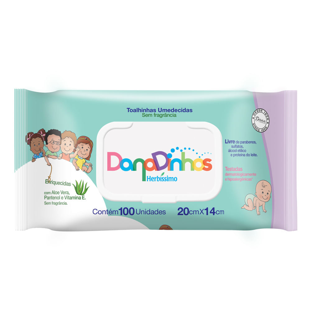 Encontraproduto.com.br - Danadinhos Herbíssimo Toalha Umedecida sem Fragrância 100UN