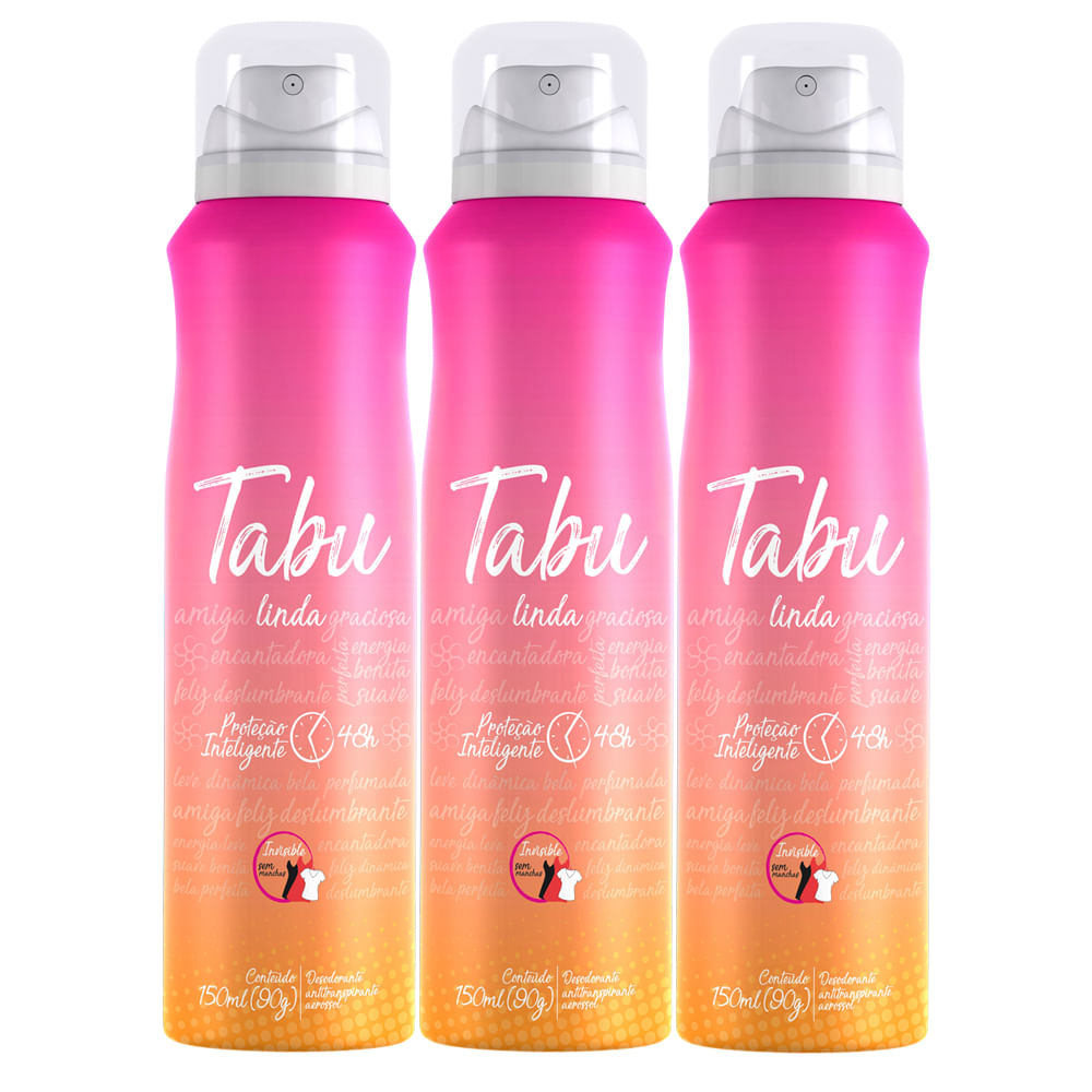 Encontraproduto.com.br - Kit Desodorante Aerosol Antitranspirante Tabu Linda 150Ml com 3 Unidades