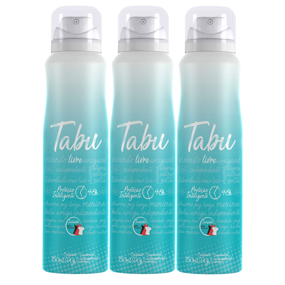 Encontraproduto.com.br - Kit Desodorante Aerosol Antitranspirante Tabu Livre 150Ml com 3 Unidades