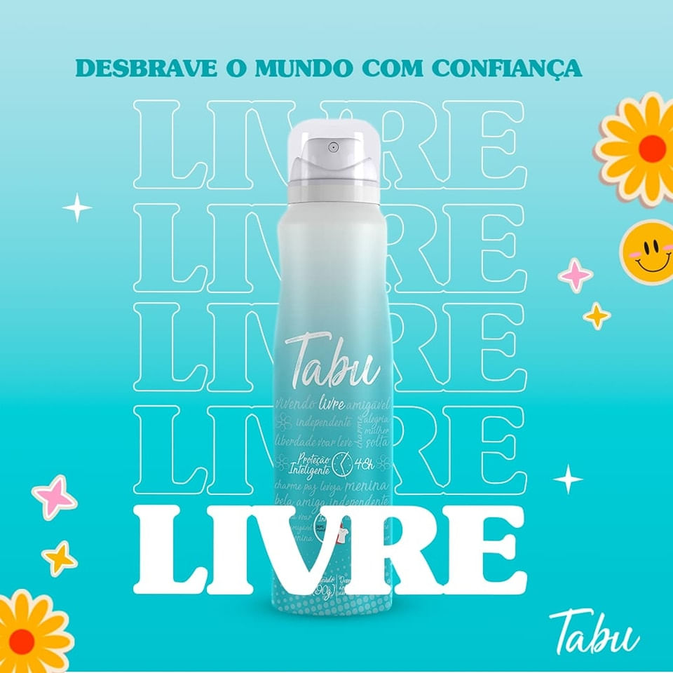 Encontraproduto.com.br - Kit Desodorante Aerosol Antitranspirante Tabu Livre 150Ml com 3 Unidades