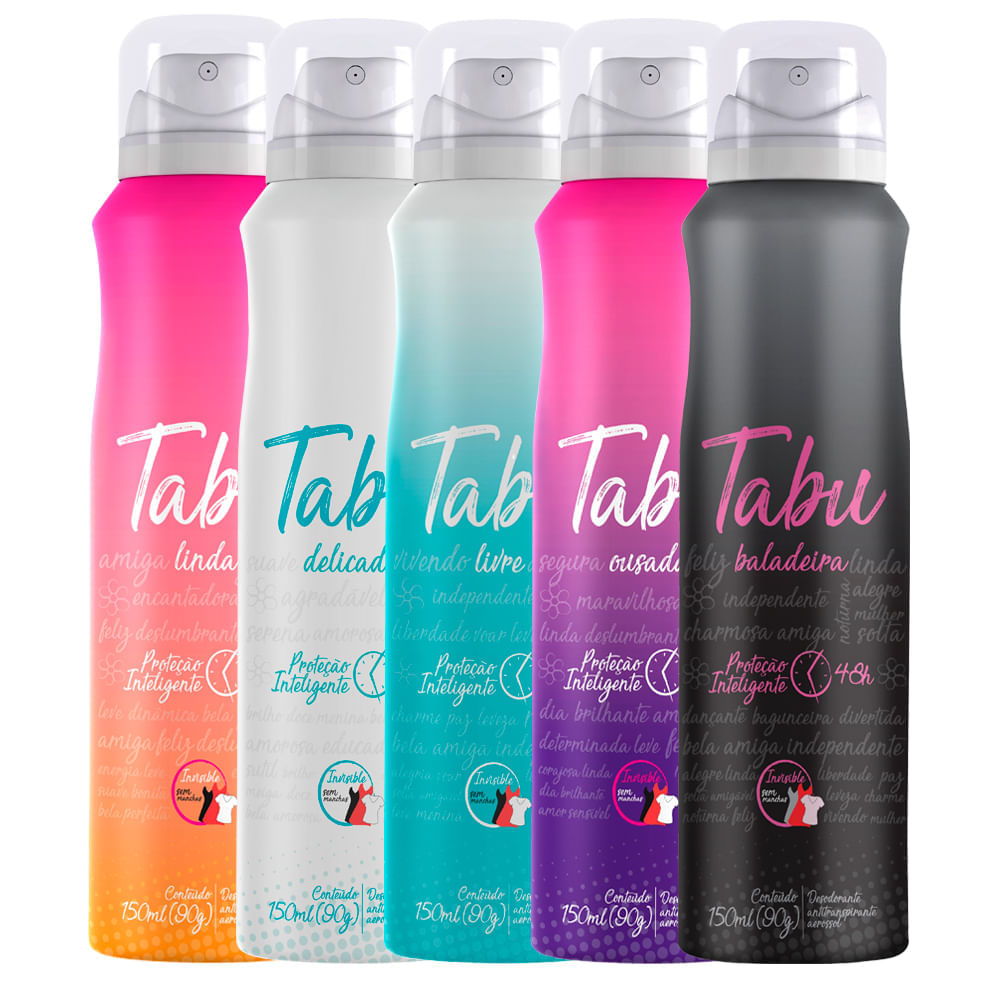 Encontraproduto.com.br - Kit Desodorante Aerosol Antitranspirante Tabu Collection 150ML com 5 Unidades