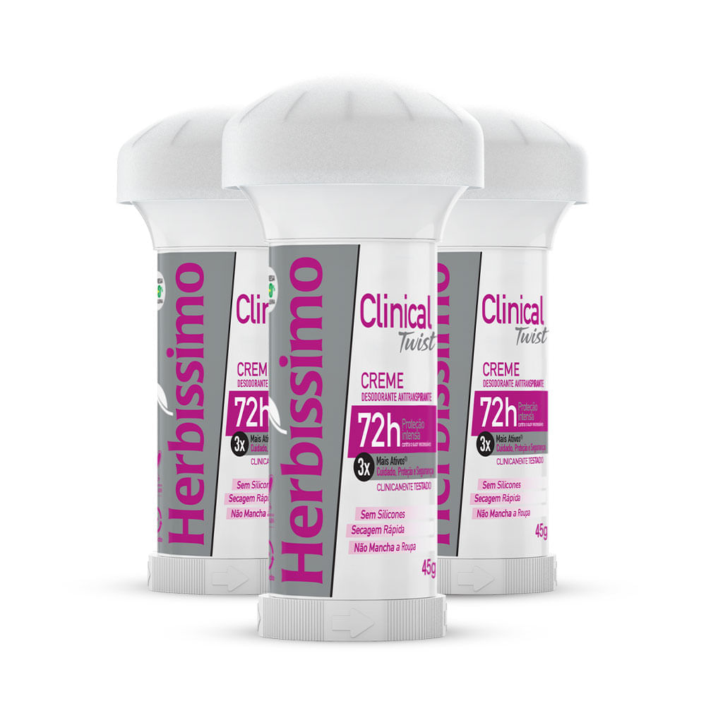 Encontraproduto.com.br - Kit Desodorante Twist Antitranspirante Herbíssimo Clinical Rosa 45G c/3 unidades