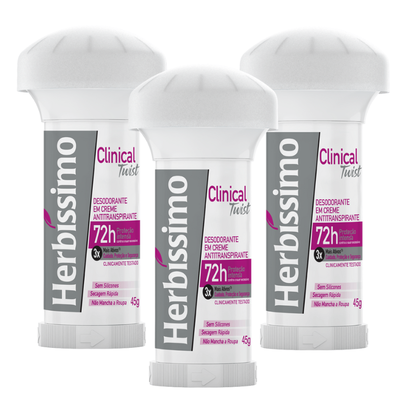 Encontraproduto.com.br - Kit Desodorante Twist Antitranspirante Herbíssimo Clinical Rosa 45G c/3 unidades