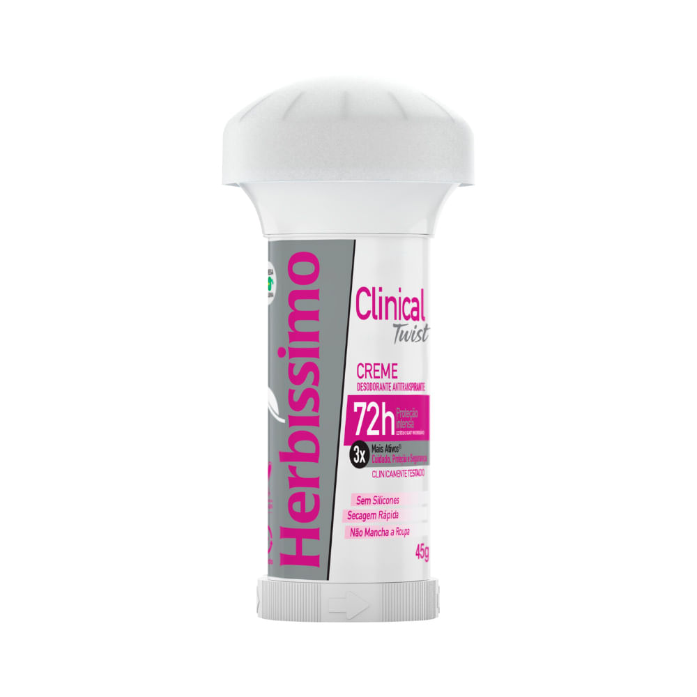 Encontraproduto.com.br - Kit Desodorante Twist Antitranspirante Herbíssimo Clinical Rosa 45G c/3 unidades