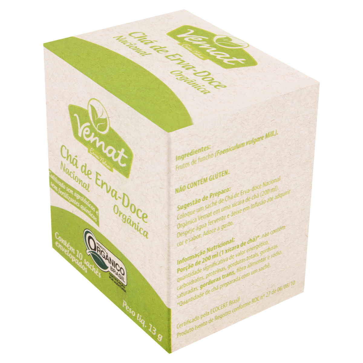 Encontraproduto.com.br - Chá Erva Doce Orgânico Vemat Sachê Caixa com 10 Unidades