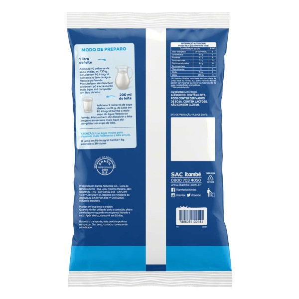 Encontraproduto.com.br - Leite em Pó Itambé Integral Pacote com 1kg