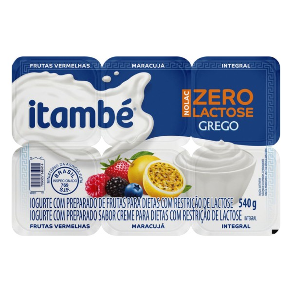 Encontraproduto.com.br - Iogurte Sem Lactose Itambé Nolac Grego 3 Sabores Bandeja com 6 Unidades 90 g cada