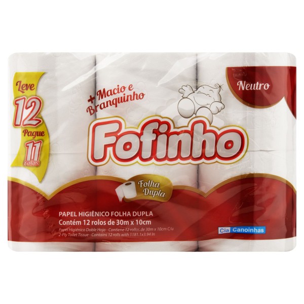 Papel Higiênico Fofinho Folha Dupla - 30m Pacote com 12 rolos