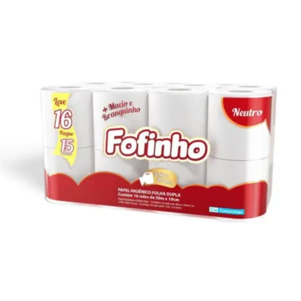 Papel Higiênico Folha Dupla 30m Fofinho 16 Rolos