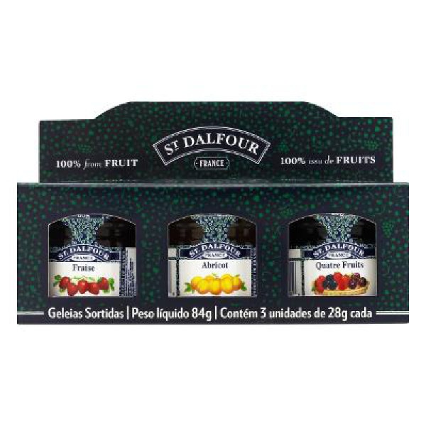 Encontraproduto.com.br - Geleia St Dalfour Mini Trio Morango, Frutas Vermelhas e Damasco 28g | Com 3 Unidades