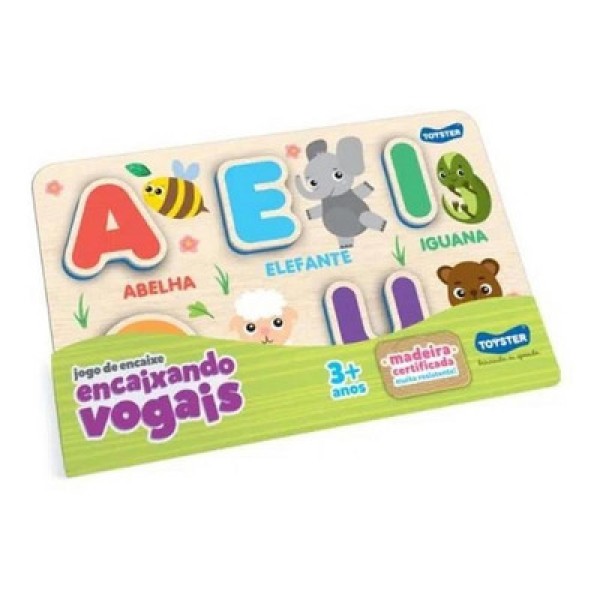 Encontraproduto.com.br - Jogo de Encaixar Vogais Animais Madeira +3 Anos Toyster
