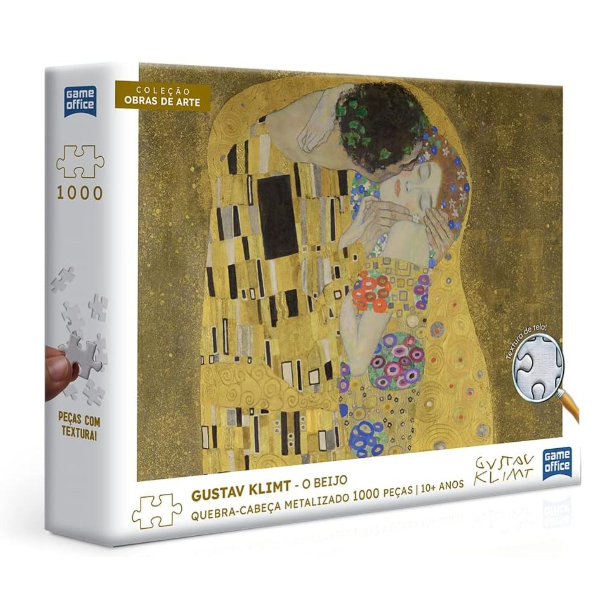 Quebra-Cabeça - Metalizado - Coleção Obras de Arte - 1000 Peças - Klimt - O Beijo - Toyster