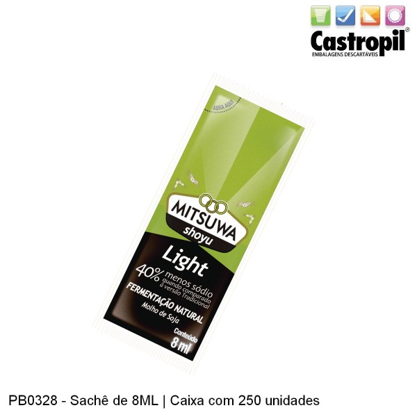 Encontraproduto.com.br - Molho Shoyu Mitsuwa Light Sachê 8ml | Caixa com 250 Unidades