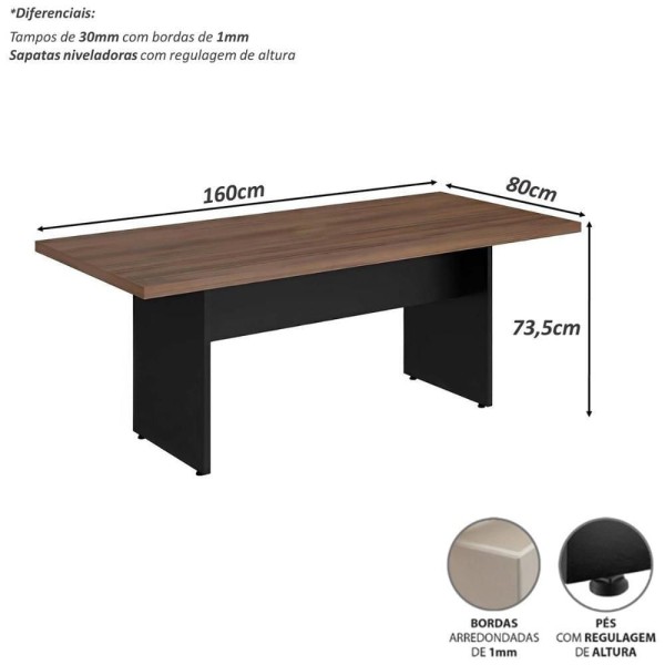 Encontraproduto.com.br - Mesa De Reunião Escritório 4 Lugares 1,60m X 80cm Tampo 30mm ameixa Com Preto Ameixa Com Preto