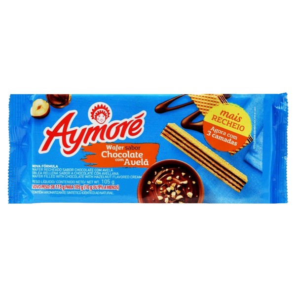 Biscoito Wafer Recheio Chocolate com Avelã Aymoré Pacote 105g