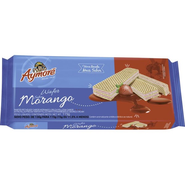 Biscoito Wafer Recheio Morango Aymoré Pacote 115g