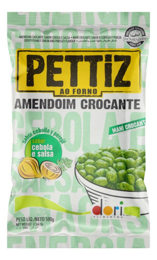 Amendoim Crocante Sabor Tomate Seco e Manjericão Pettiz Pacote 350g