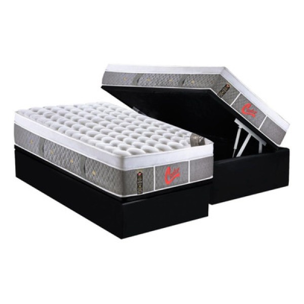 Encontraproduto.com.br - Cama Box Baú Solteiro: Colchão Molas Ensacadas Castor Pocket New Plush + Base Courano Black(88x188)